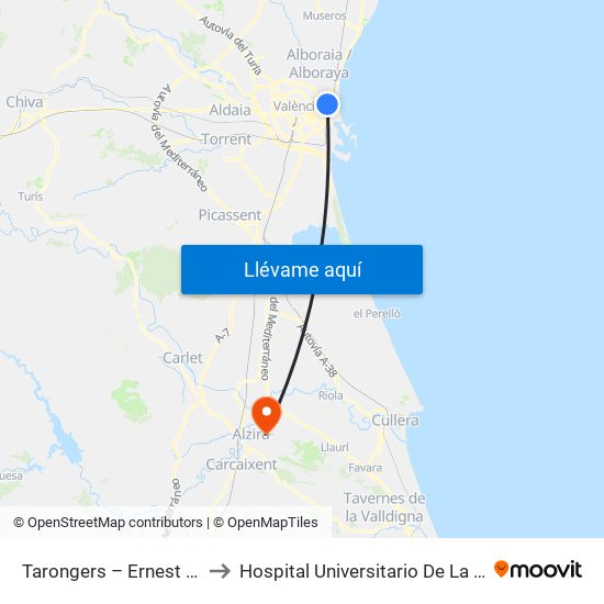 Tarongers – Ernest Lluch to Hospital Universitario De La Ribera map