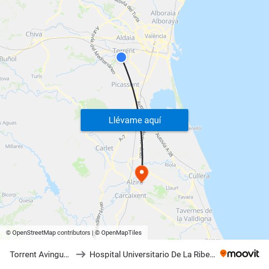 Torrent Avinguda to Hospital Universitario De La Ribera map