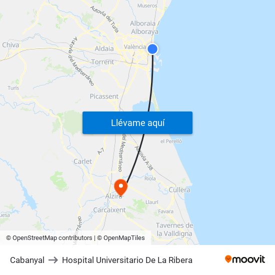 Cabanyal to Hospital Universitario De La Ribera map