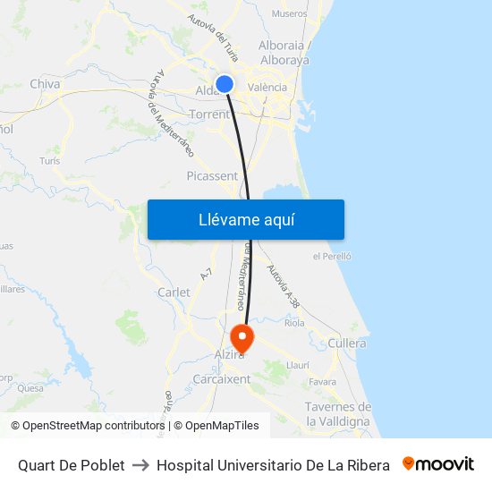 Quart De Poblet to Hospital Universitario De La Ribera map