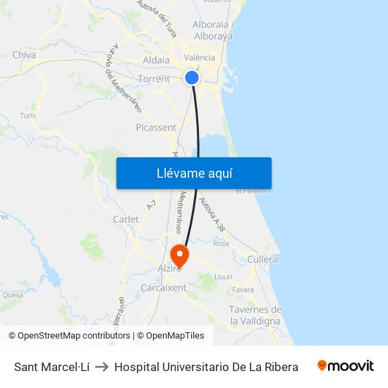 Sant Marcel·Lí to Hospital Universitario De La Ribera map