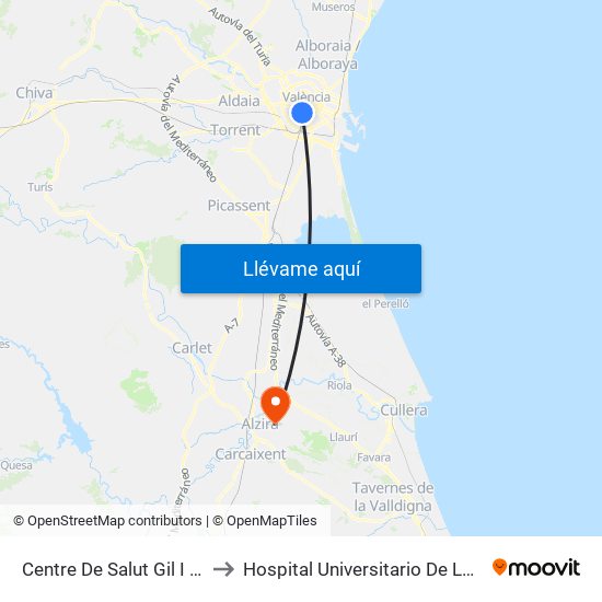 Centre De Salut Gil I Morte to Hospital Universitario De La Ribera map