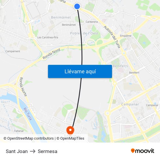 Sant Joan to Sermesa map