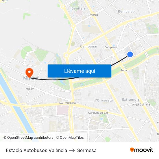 Estació Autobusos València to Sermesa map