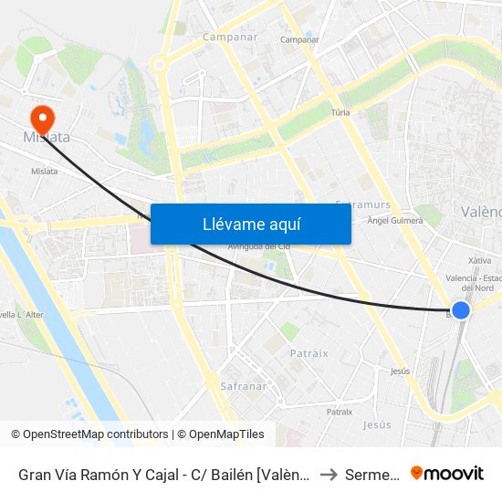 Gran Vía Ramón Y Cajal - C/ Bailén [València] to Sermesa map