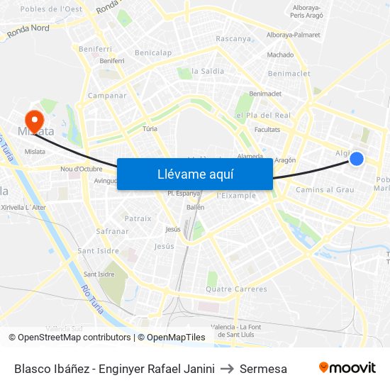 Blasco Ibáñez - Enginyer Rafael Janini to Sermesa map