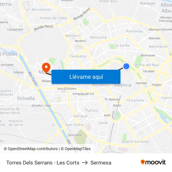 Les Corts to Sermesa map