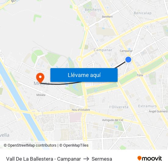 Vall De La Ballestera - Campanar to Sermesa map