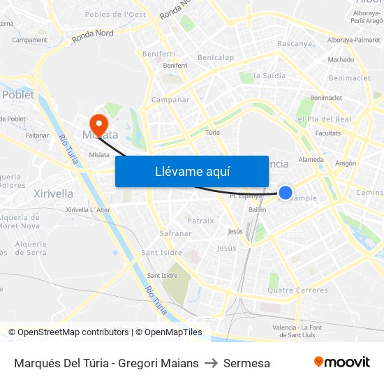 Marqués Del Túria - Gregori Maians to Sermesa map