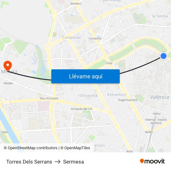 Torres Dels Serrans to Sermesa map