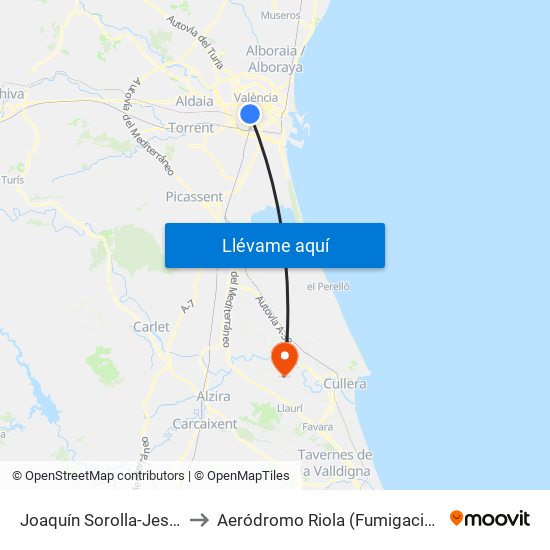 Joaquín Sorolla-Jesús to Aeródromo Riola (Fumigacion) map