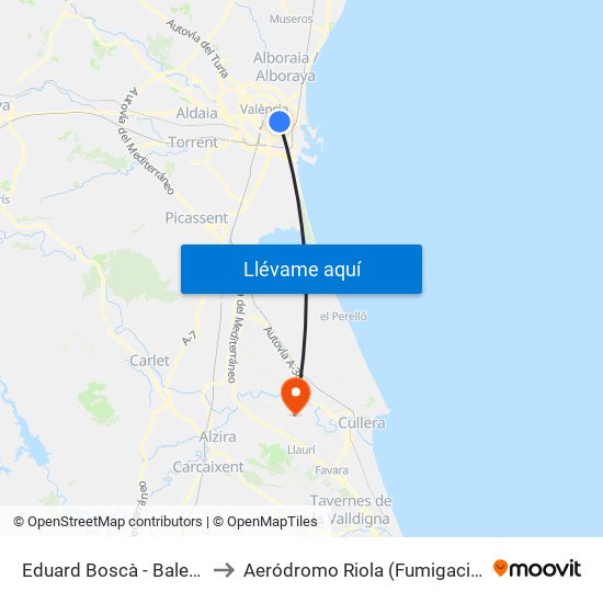 Eduard Boscà - Balears to Aeródromo Riola (Fumigacion) map