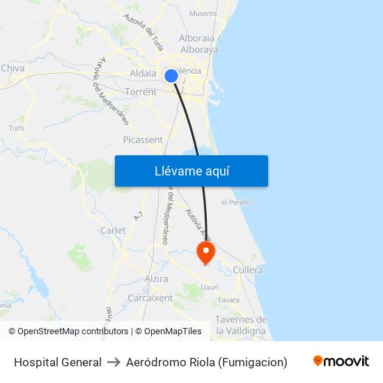 Hospital General to Aeródromo Riola (Fumigacion) map