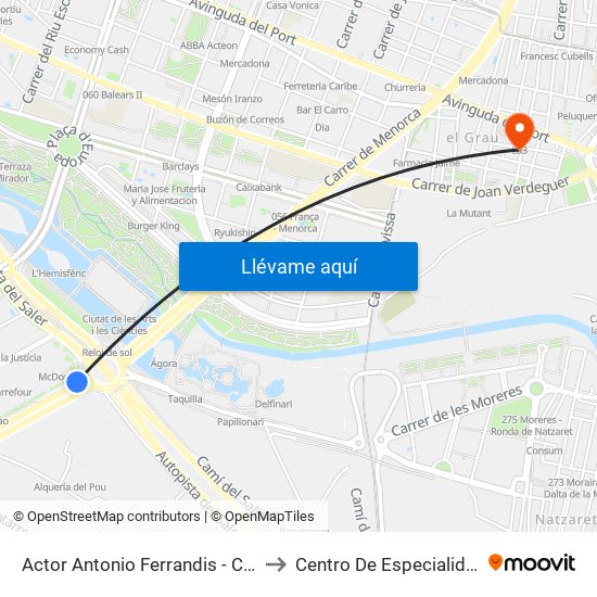 Actor Antonio Ferrandis - Centre Comercial to Centro De Especialidades El Grao map