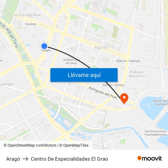 Aragó to Centro De Especialidades El Grao map