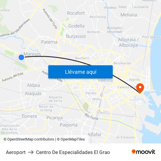 Aeroport to Centro De Especialidades El Grao map