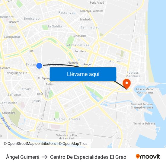 Àngel Guimerà to Centro De Especialidades El Grao map