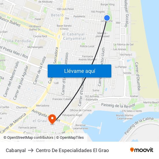 Cabanyal to Centro De Especialidades El Grao map