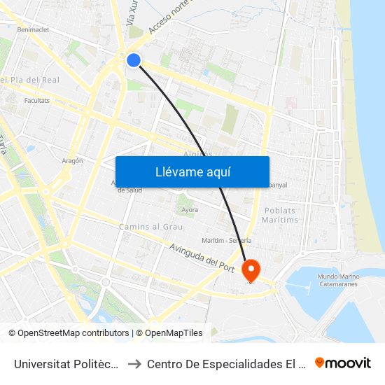 Universitat Politècnica to Centro De Especialidades El Grao map