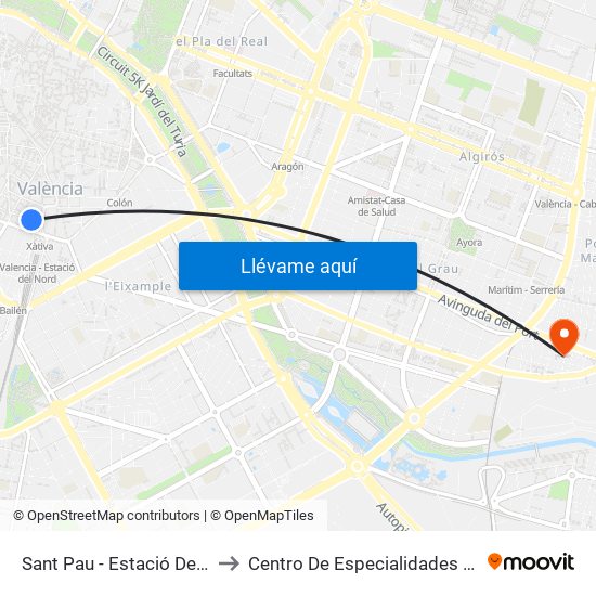 Estació Del Nord - Sant Pau to Centro De Especialidades El Grao map