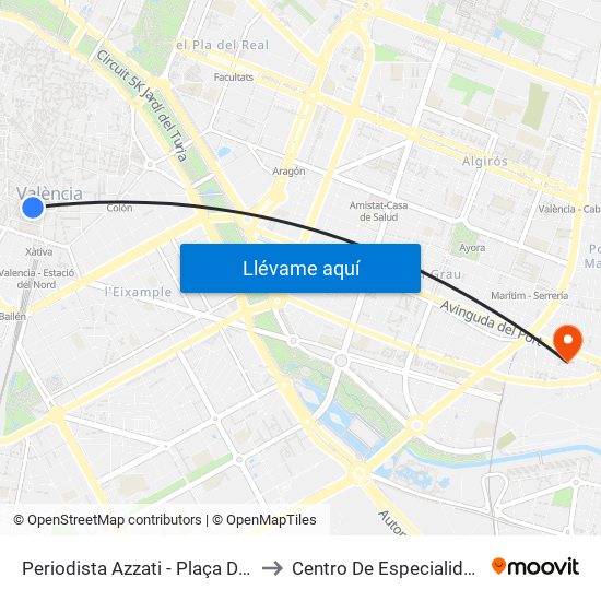 Plaça De L'Ajuntament - Periodista Azzati to Centro De Especialidades El Grao map