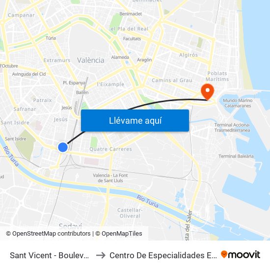 Sant Vicent  - Boulevar Sur to Centro De Especialidades El Grao map