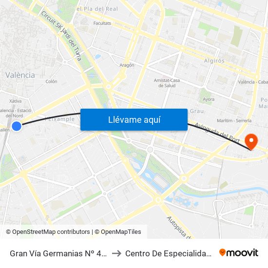 Gran Vía Germanias Nº 41 [València] to Centro De Especialidades El Grao map