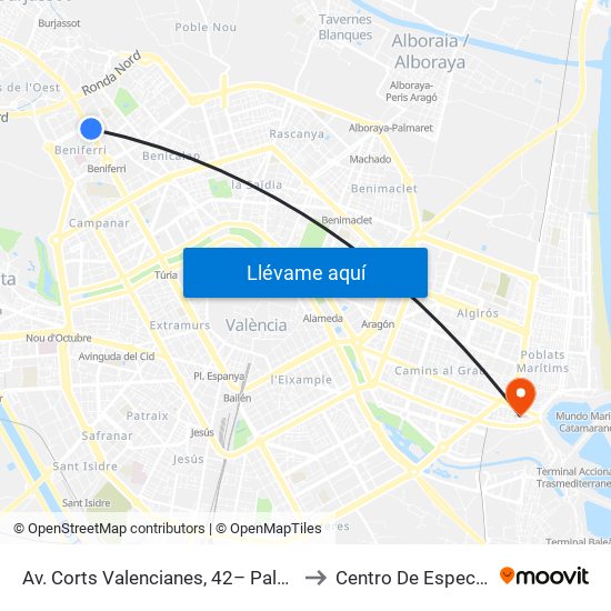 Av. Corts Valencianes, 42– Palau De Congressos [València] to Centro De Especialidades El Grao map