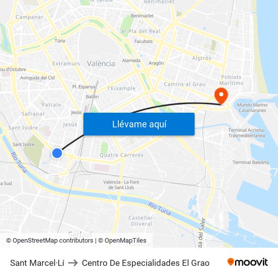 Sant Marcel·Lí to Centro De Especialidades El Grao map