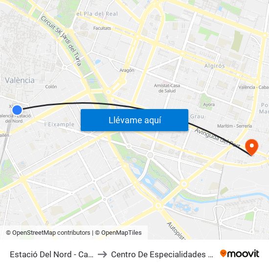 Estació Del Nord - Castelló to Centro De Especialidades El Grao map