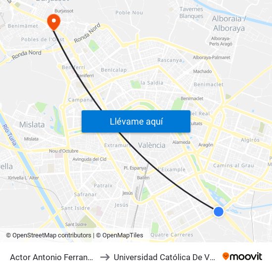 Actor Antonio Ferrandis - Centre Comercial to Universidad Católica De Valencia - Sede Padre Jofre map