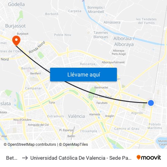 Beteró to Universidad Católica De Valencia - Sede Padre Jofre map