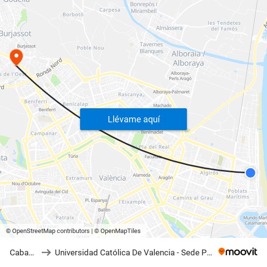 Cabanyal to Universidad Católica De Valencia - Sede Padre Jofre map