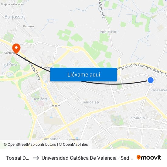 Tossal Del Rei to Universidad Católica De Valencia - Sede Padre Jofre map