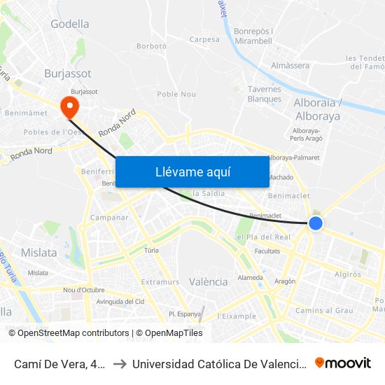Camí De Vera, 47 [València] to Universidad Católica De Valencia - Sede Padre Jofre map