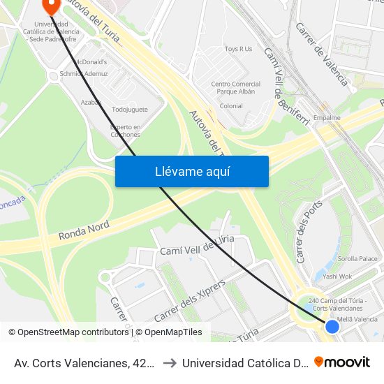 Av. Corts Valencianes, 42– Palau De Congressos [València] to Universidad Católica De Valencia - Sede Padre Jofre map