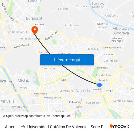 Albereda to Universidad Católica De Valencia - Sede Padre Jofre map
