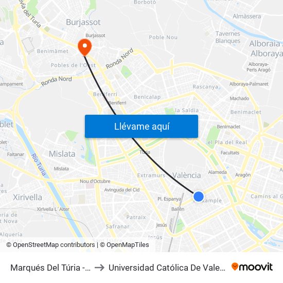 Marqués Del Túria - Gregori Maians to Universidad Católica De Valencia - Sede Padre Jofre map