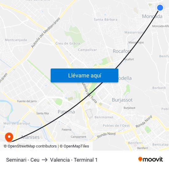 Seminari - Ceu to Valencia - Terminal 1 map