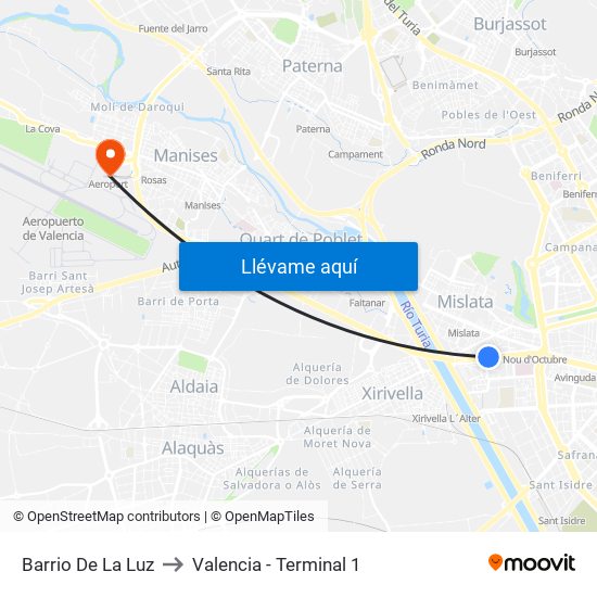 Barrio De La Luz to Valencia - Terminal 1 map