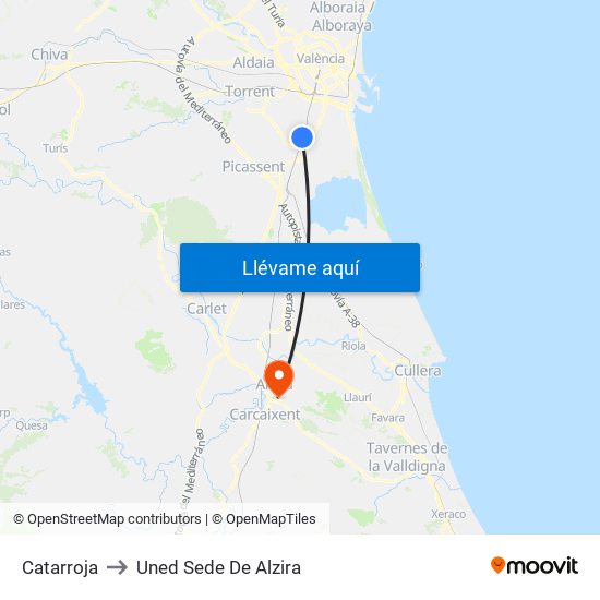 Catarroja to Uned Sede De Alzira map