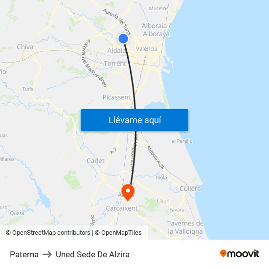 Paterna to Uned Sede De Alzira map