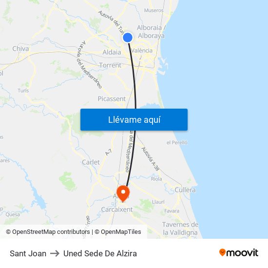 Sant Joan to Uned Sede De Alzira map
