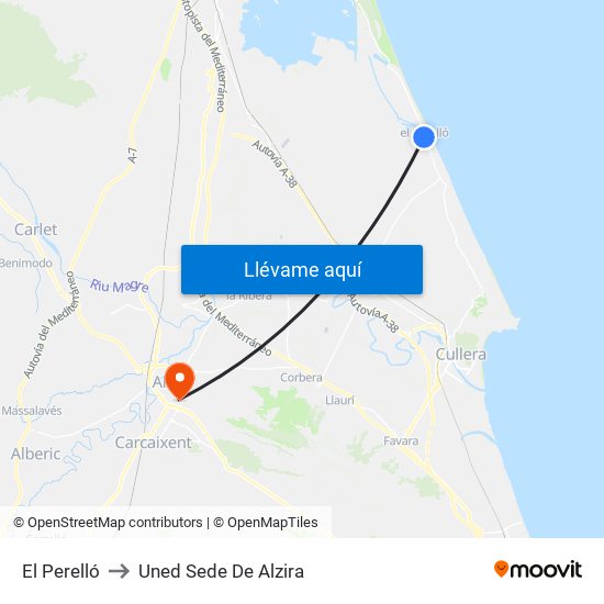 El Perelló to Uned Sede De Alzira map