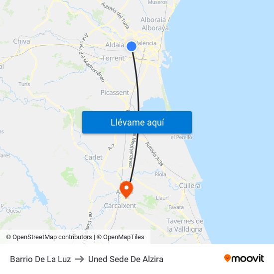Barrio De La Luz to Uned Sede De Alzira map