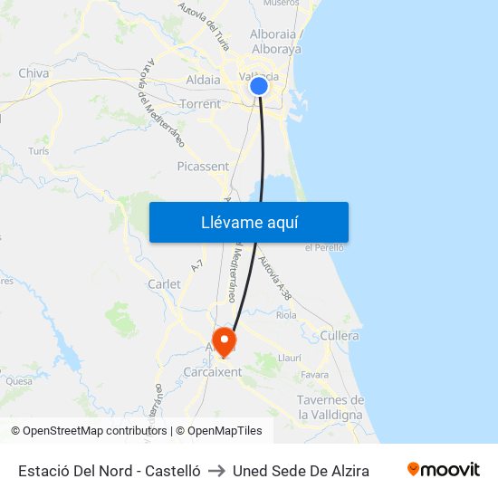 Estació Del Nord - Castelló to Uned Sede De Alzira map