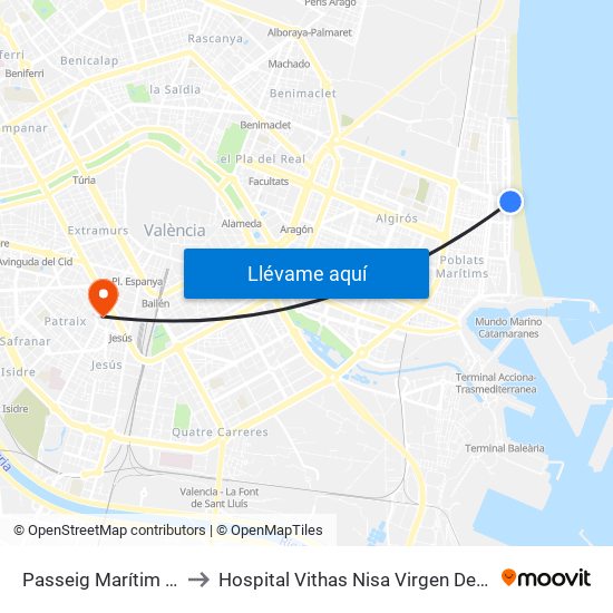 Passeig Marítim - Pavia to Hospital Vithas Nisa Virgen Del Consuelo map
