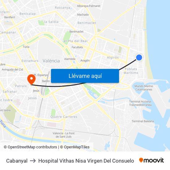 Cabanyal to Hospital Vithas Nisa Virgen Del Consuelo map