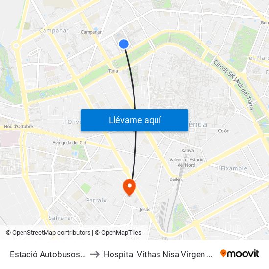 Estació Autobusos València to Hospital Vithas Nisa Virgen Del Consuelo map