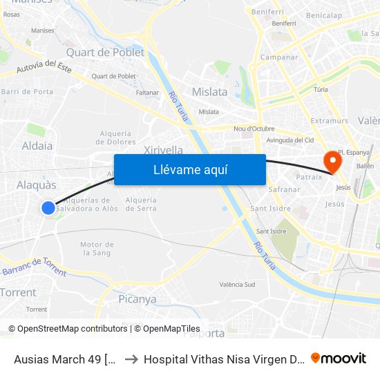 Ausias March 49 [Alaquàs] to Hospital Vithas Nisa Virgen Del Consuelo map